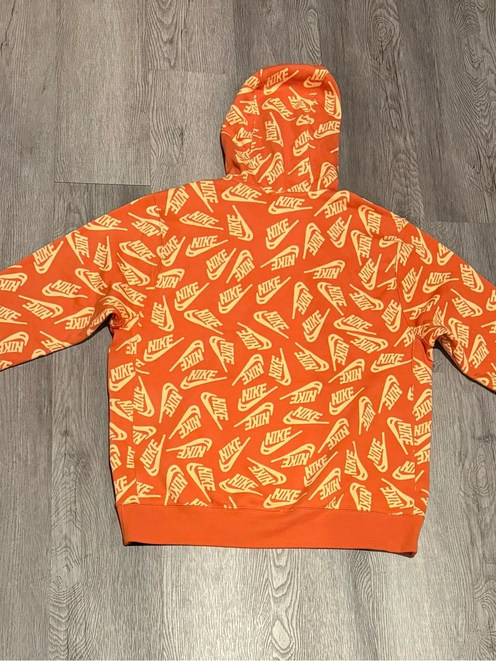 Nike Orange Hoodie with Cream All-Over Logo Print - Men's